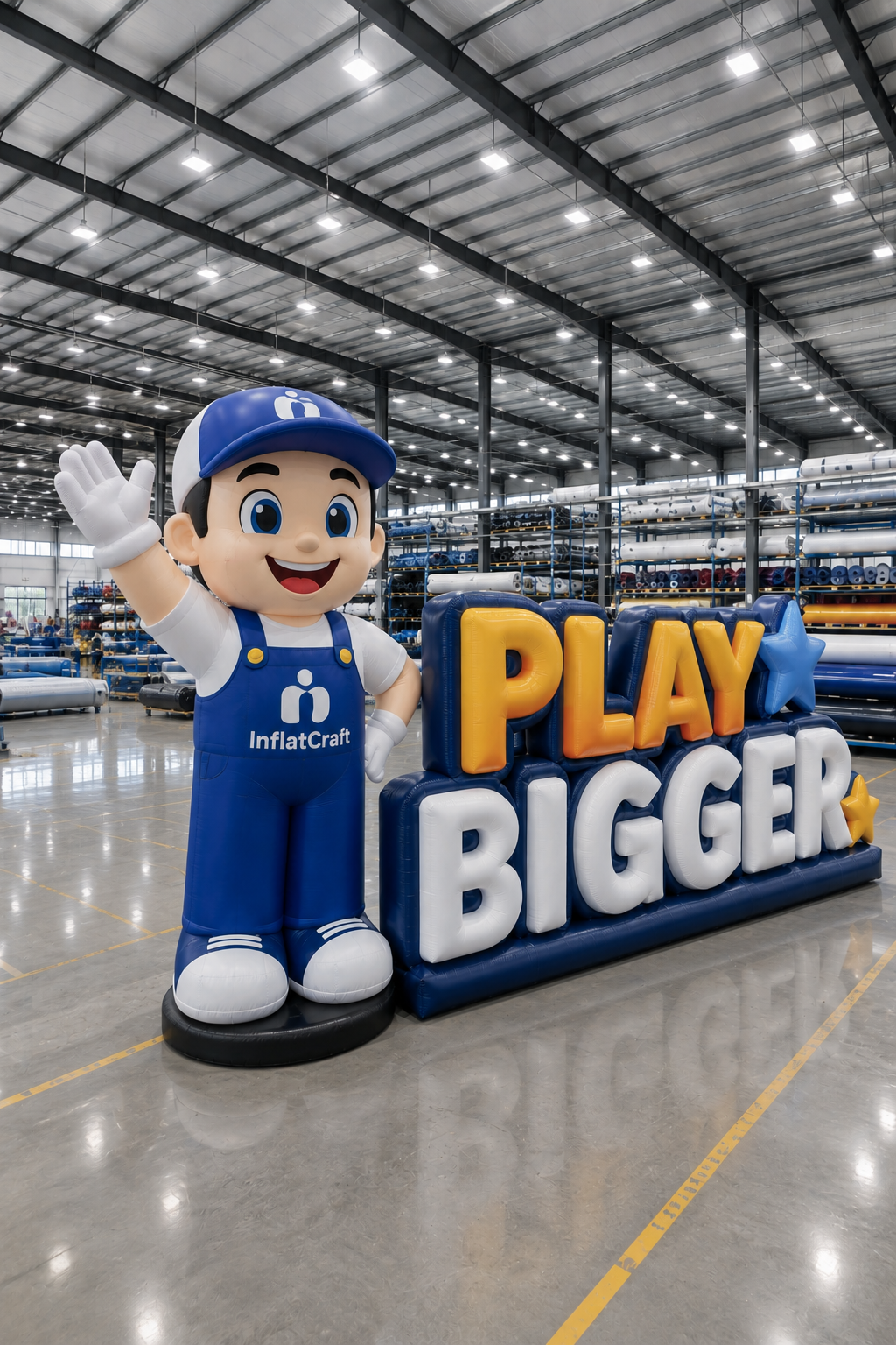 Inflatable arch being assembled inside the InflatCraft factory