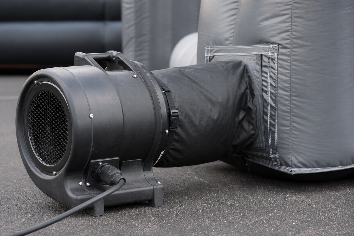 Blower and air inlet setup for an outdoor inflatable display