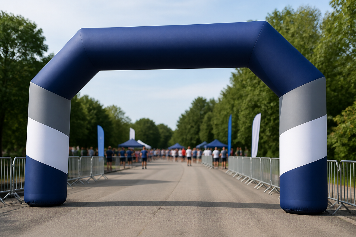 Illustrative inflatable arch at a race event entrance