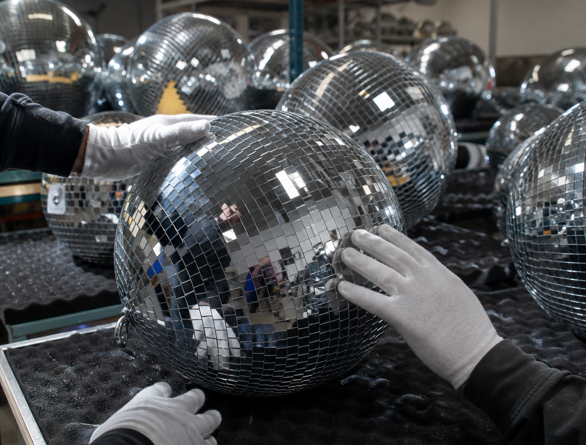 Quality inspection of inflatable mirror balls for an Italian event