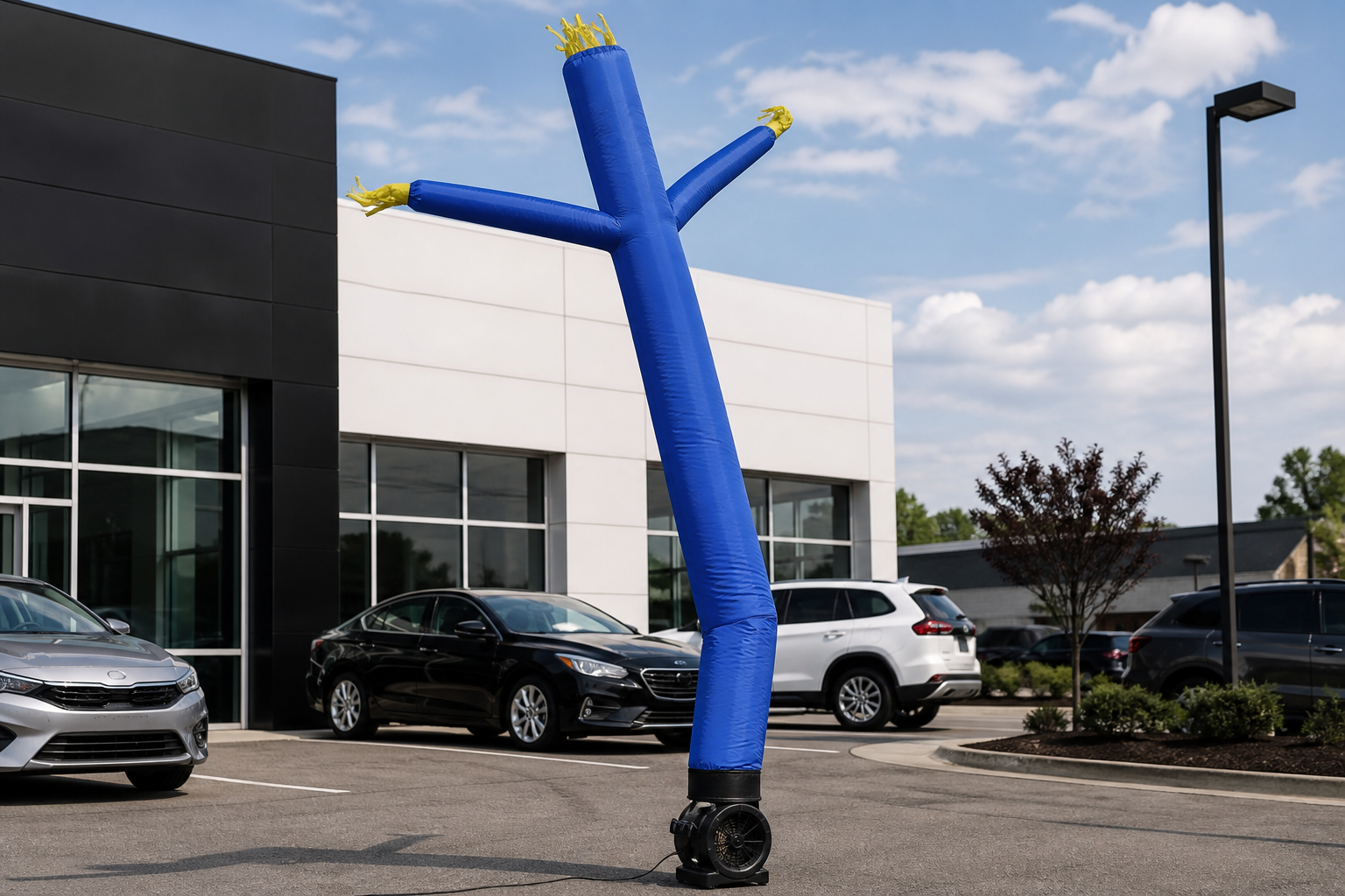 Custom air dancer installed outside a suburban automotive dealership